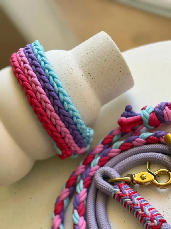 Paracord set vodítko+obojok Rainbow