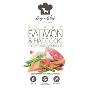 Snímka obrazovky 2026-10-06 o 8.52.54 Dog’s Chef SALMON & HADDOCK WITH SWEET POTATO AND ASPARAGUS Puppy